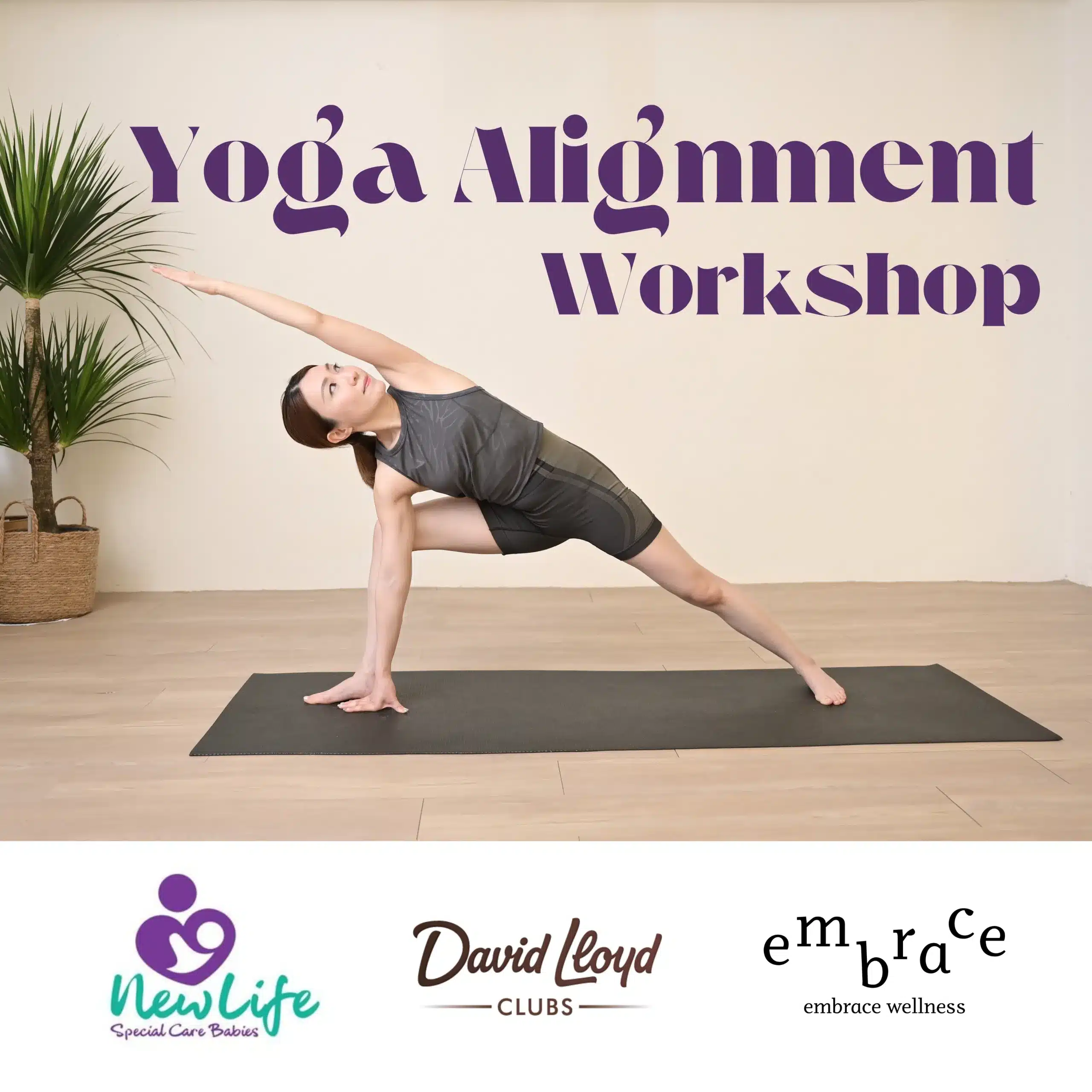Yoga teacher Manlee's Yoga Alignment Workshop on 29 March 2026 at David Lloyd Newbury, an all-levels yoga workshop by Embrace Wellness in aid of The Pink Place, Berkshire.