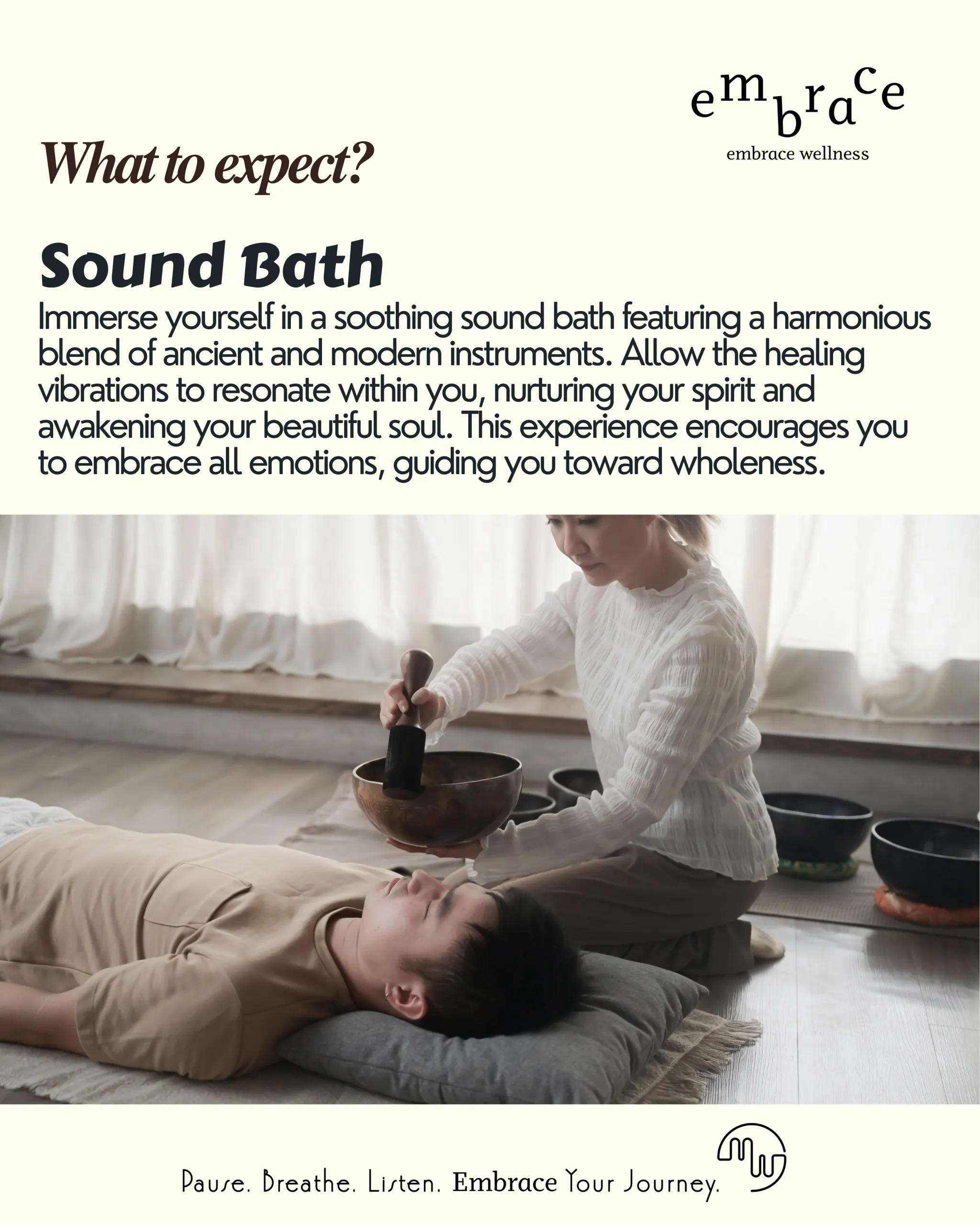 Sound healer Manlee W performing Tibetan singing bowl therapy on participant lying down during a private sound bath session