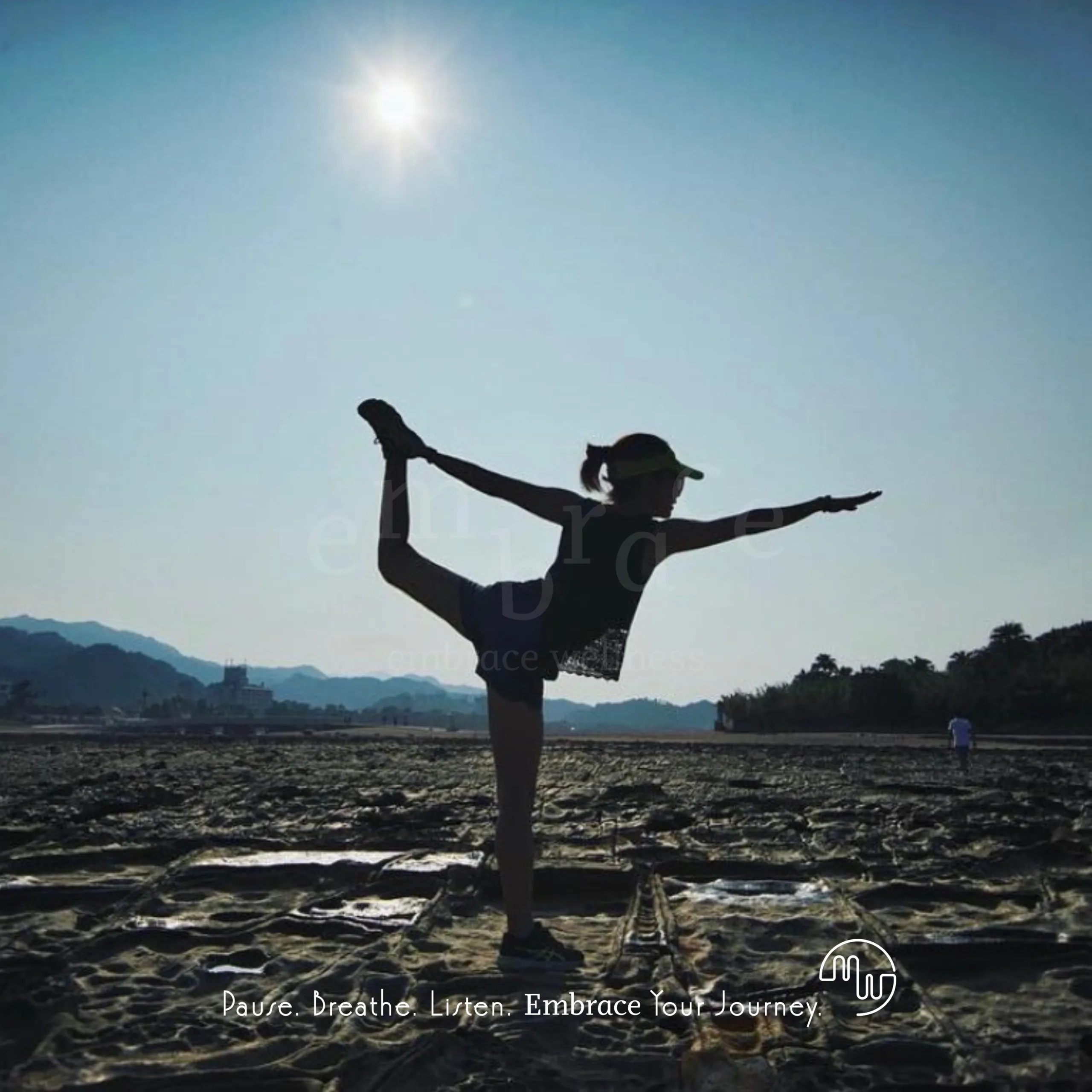 Manlee W in a standing balance yoga pose outdoors at sunrise – power yoga and holistic yoga practice Newbury