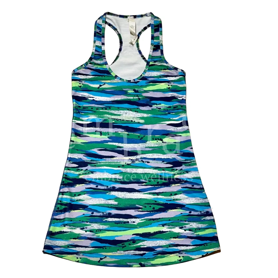 Lululemon women's racerback workout tank top in blue green abstract wave print