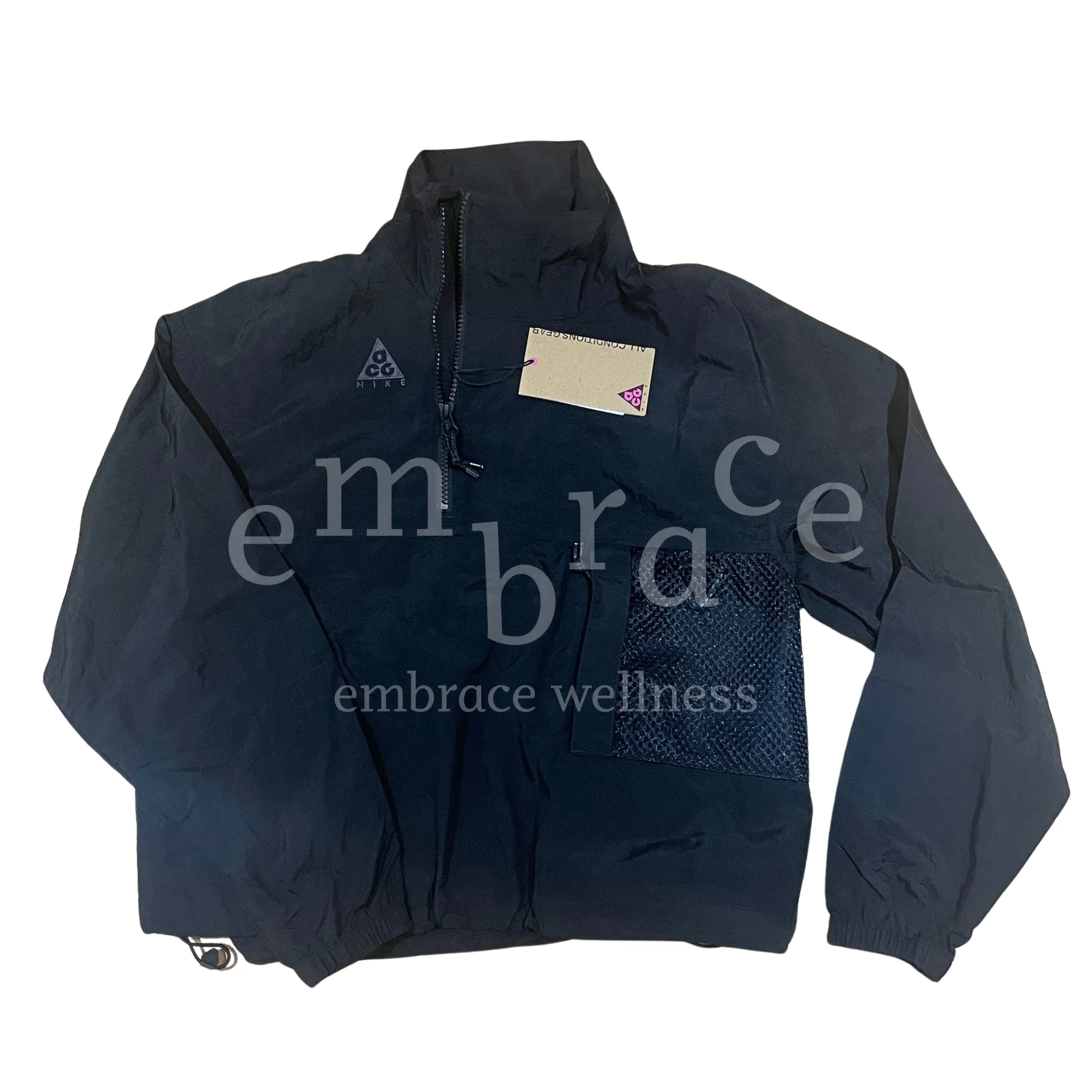 Nike ACG All Conditions Gear black nylon half-zip jacket size XXS new with tags front view
