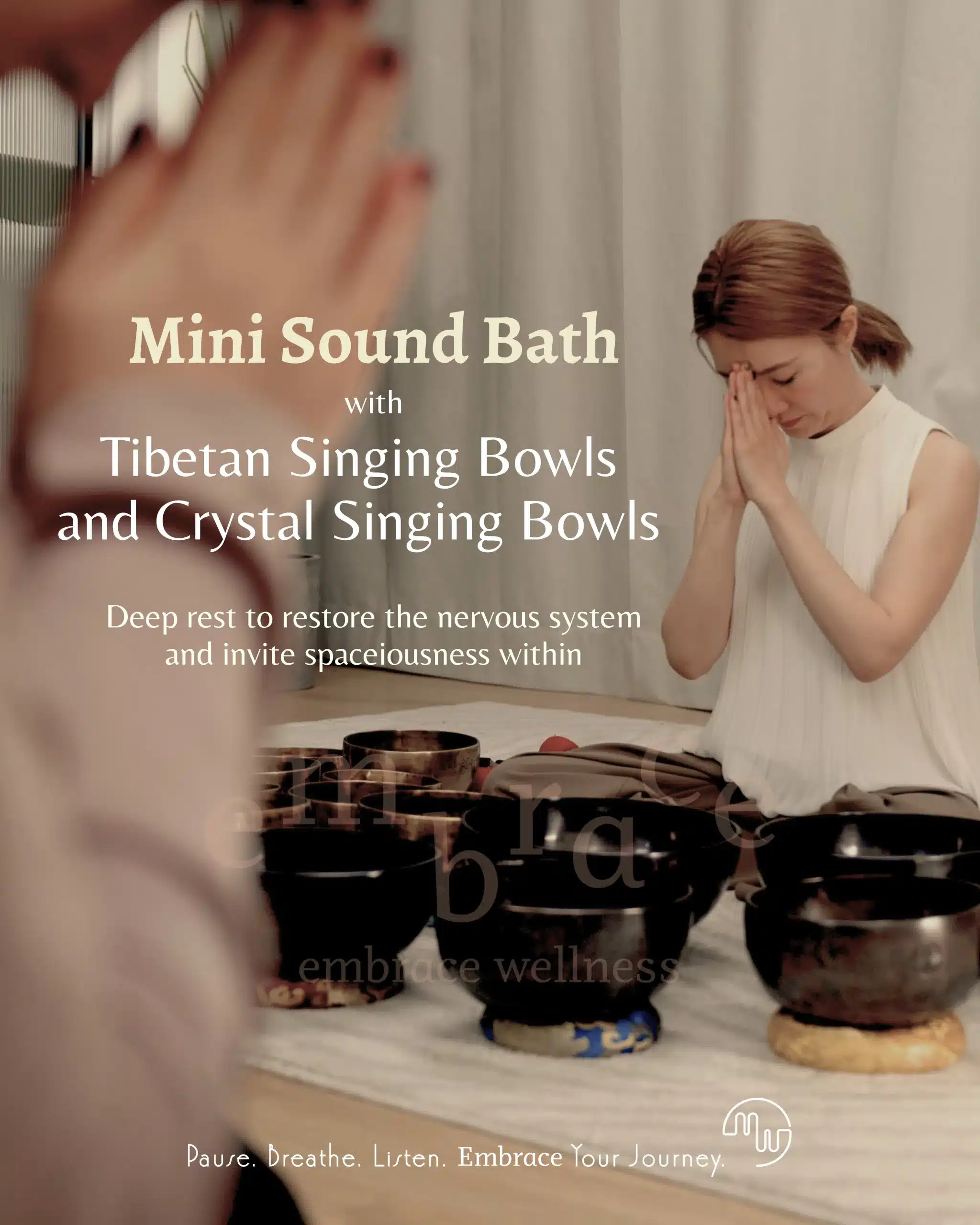 Mini sound bath in Newbury with Tibetan singing bowls and crystal singing bowls at a wellness retreat by Embrace Wellness by Manlee W in Newbury, Berkshire on 11 July 2026