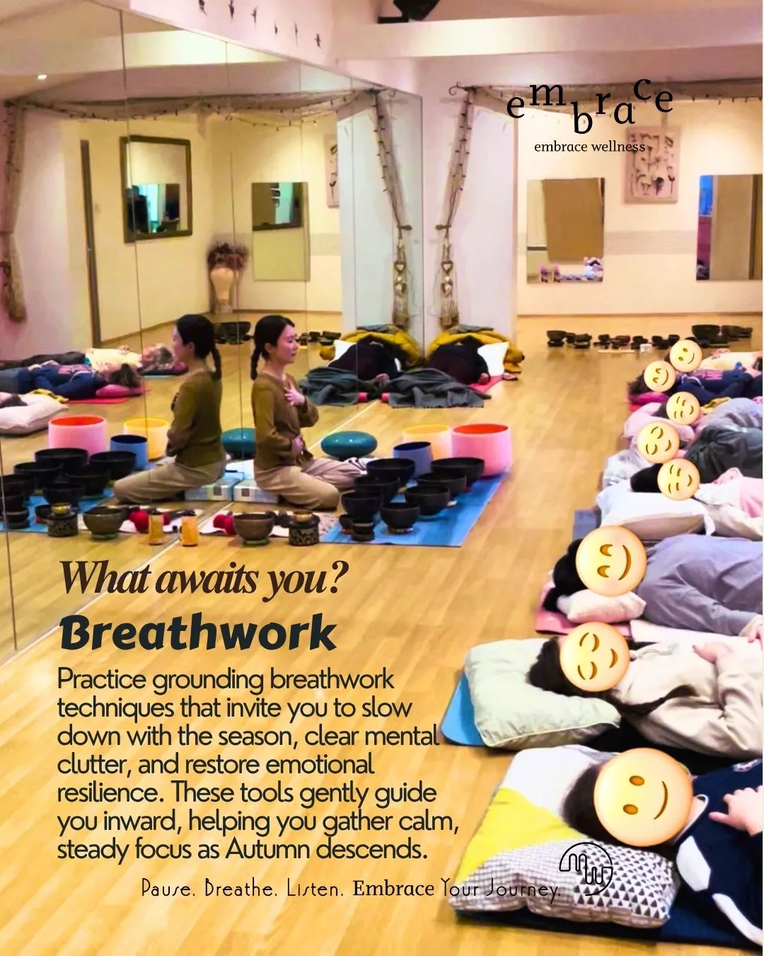 Experienced sound healer leading a breathwork and guided meditation session with Tibetan singing bowls – Embrace Wellness Newbury